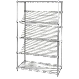 Quantum Storage  Stationary Chrome Wire Shelving Slanted Shelf Unit, 24 x 48 in.