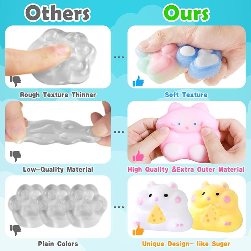 Squishy Squeeze Toys Cute Cat Paw and Animal Themed Fidget Collection Fake Food Stress Relief Toys Perfect Gift for Birthday Christmas Halloween