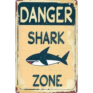 Danger Shark Zone Danger Metal Sign Home Pub Bar Wall Decor Shark Bedroom Decor for Boys Shark Decorations Poster Pictures Wall Art Stuff 8 x 12 Inch