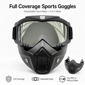 Full Coverage Sports Goggles with Detachable Face Mask, 2-in-1 Outdoor Protective Sunglasses, Adjustable Strap Wind Dust Splash Coverage Goggles, Foam Padded PC Lens Riding Glasses for Cycling, Farm Work, Yard Work, Outdoor Work, Motorcycle, ATV, Hiking