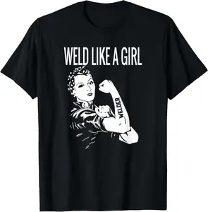 Women's 100% Cotton Short-Sleeve Round Neck Welding Top - "Weld Like A Girl" Graphic Tee for Welders, Featuring Breathable Fabric Suitable for Matching with Bottoms