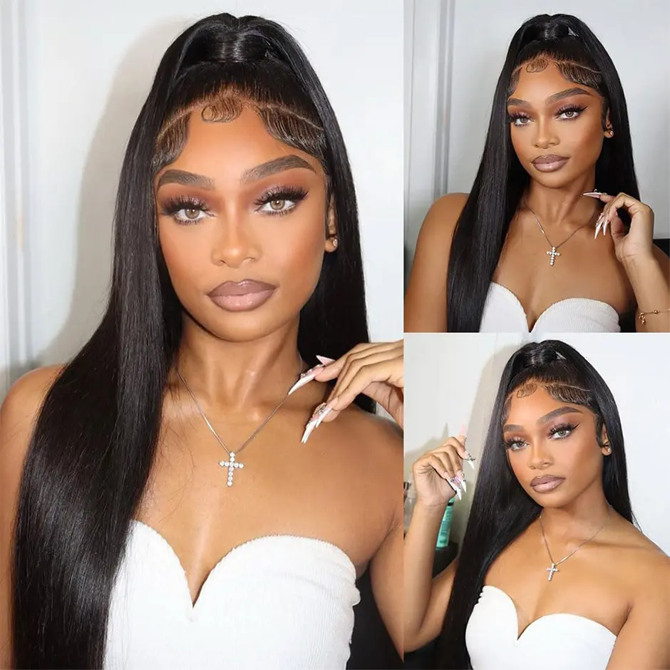 MORE FACE 360 Lace Wig, Silky Straight Human Hair Glueless Frontal Wig for Women, 150% Density HD Lace with Pre-Plucked Baby Hair, Female, Adjustable, Heat Resistant