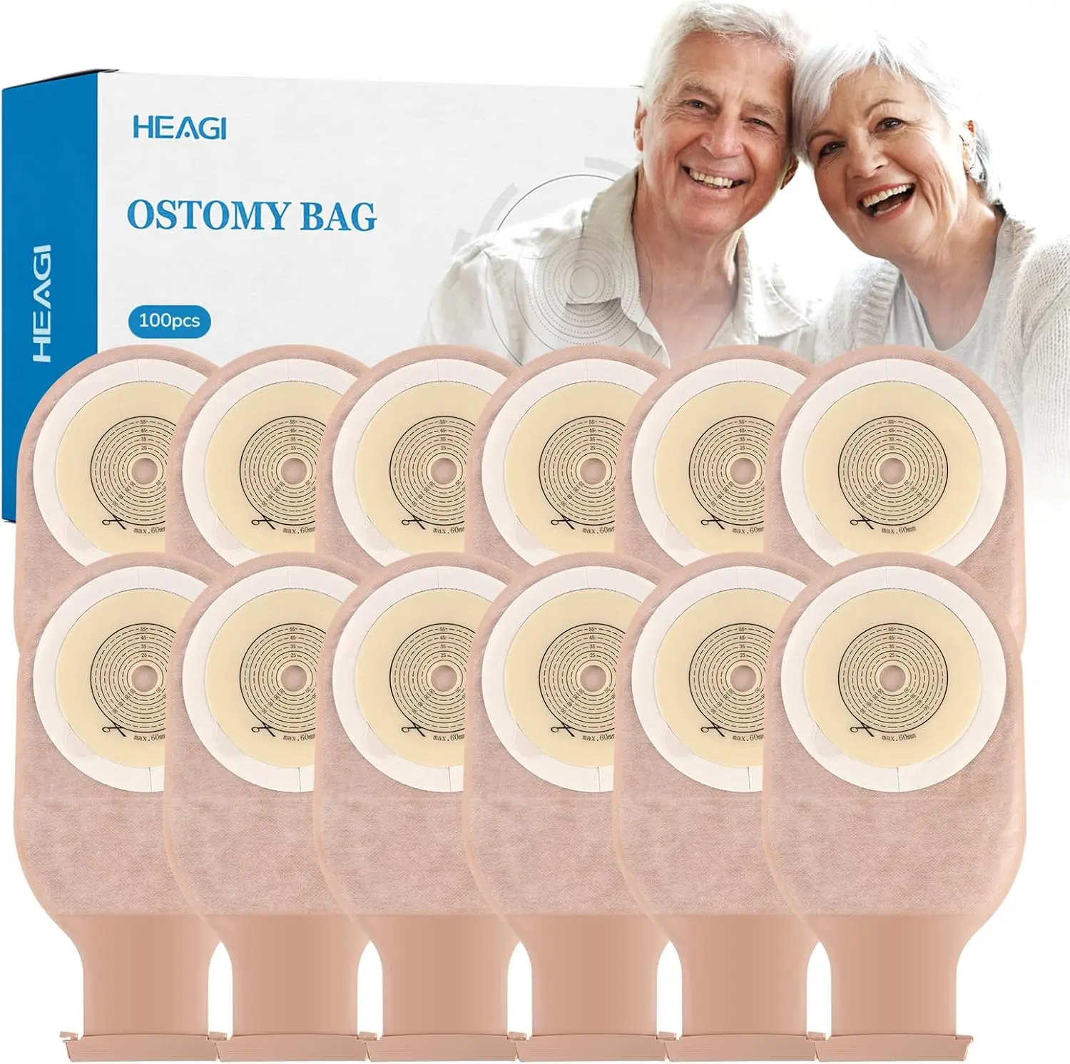 100 PCS Colostomy Bags, One Piece Ostomy Drainable Pouches with Closure for Ileostomy Stoma Care, 15mm-60mm Cut-to-Fit Ostomy Supplies