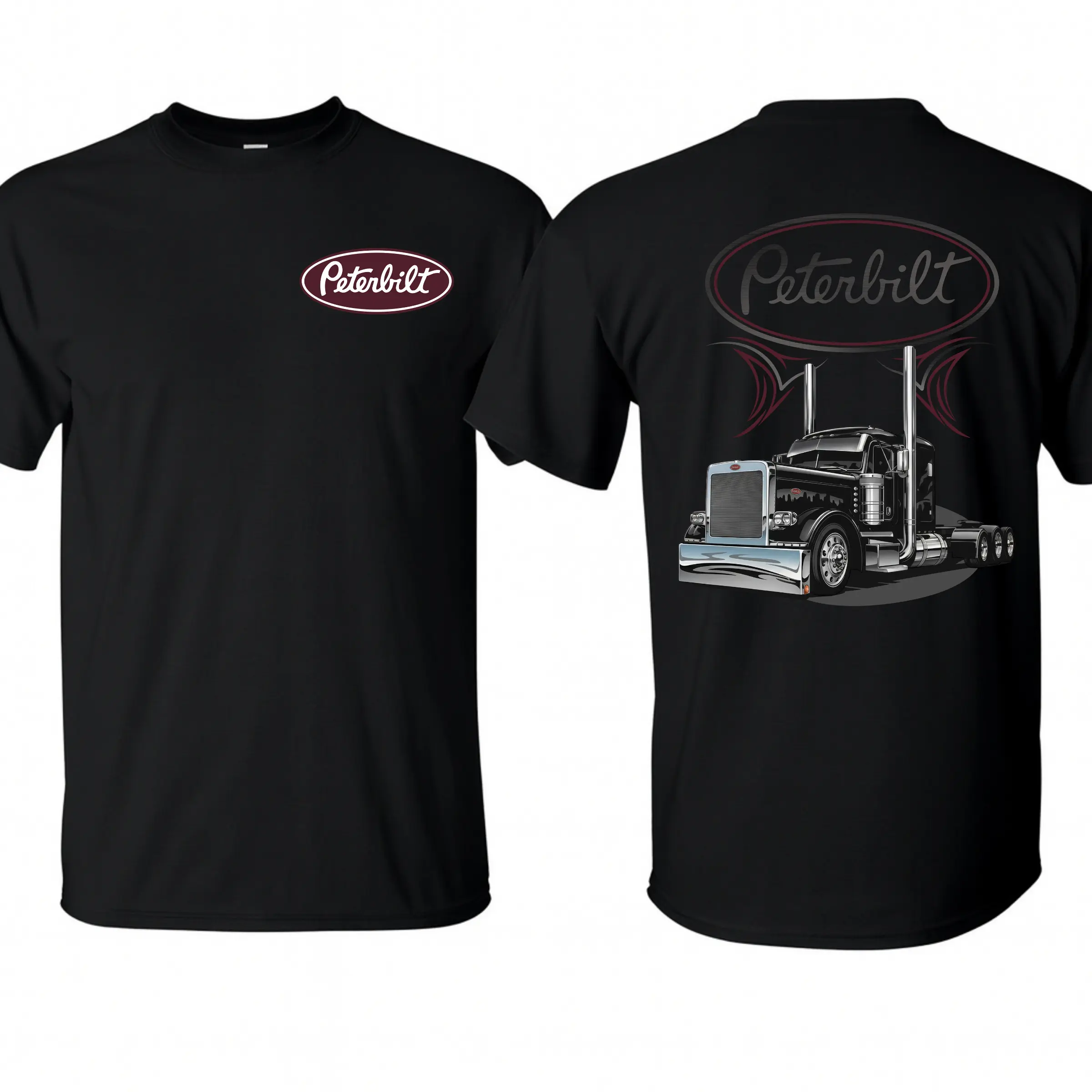 Peterbilt Classic Trucker Hoodie, Chrome Semi-Truck Graphic with Dual Exhaust Pipes, Diesel Nation Peterbilt Graphic Shirt, For Truck Drivers & Rig Enthusiasts, Gift for Hauling Crew & Big Rig Fans