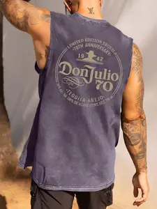 Men's Regular Fit "DON JULIO" Graphic Print Round Neck Tank Top, Casual Street Sleeveless Top for Daily Wear, Men's Clothes for All Seasons, Socks