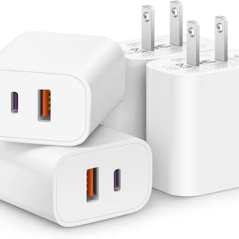 [4 Pack] C-Type Adapters Charger Blocks - PD 20W C Port, QC 3.0 A Port Fast Charging - Smartphone, Cellphone Charging Solution for iPhone 17/16/15/14/13/12/11/X/8, iPad, Electronic Devices
