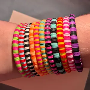 Striped clay bead bracelet