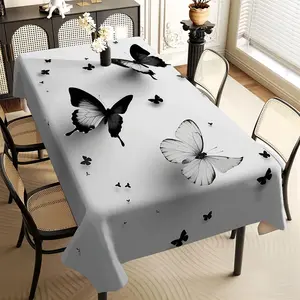 1pc minimalist black and white butterfly art element polyester tablecloth decoration tablecloth, suitable for restaurants, parties, holidays, gifts, indoor and outdoor
