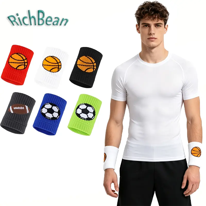 1 Pair Embroidered Sports Wristbands, High Elastic Sweat Absorbing Wrist Support Bands, Breathable Soft Compression Wrist Brace for outdoor，Basketball, Football, Running, Gym Workout, Fitness Training, Tennis, Unisex Athletic Wristband