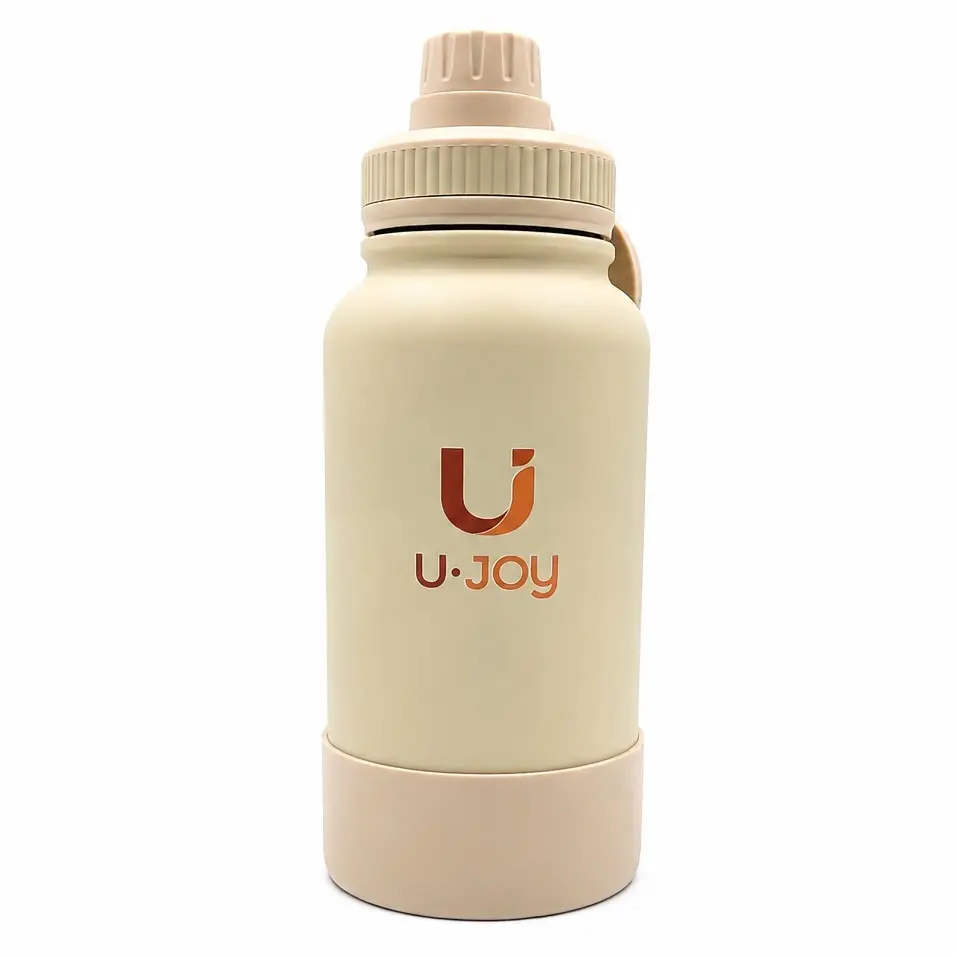 U·JOY Insulated Water Bottle with Magnetic Phone Holder Lid – Stainless Steel Vacuum Flask, 24H Cold / 12H Hot, BPA Free, Leakproof, Gym, Travel & Daily Use (Cream, 24oz)