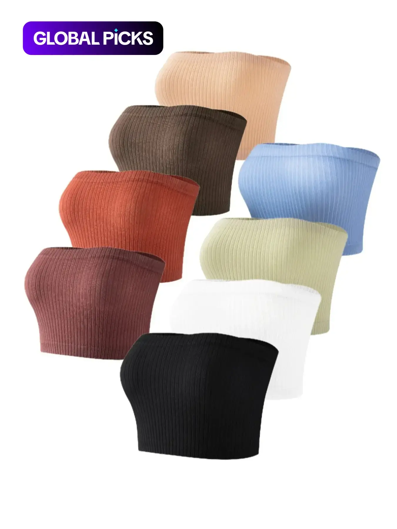 8pcs/10pcs Women's Seamless Tube Bra, Elastic Bra, No Underwire Seamless, Wireless Full Coverage, Comfortable Buckleless Design, Casual Minimalist All-Season Lingerie