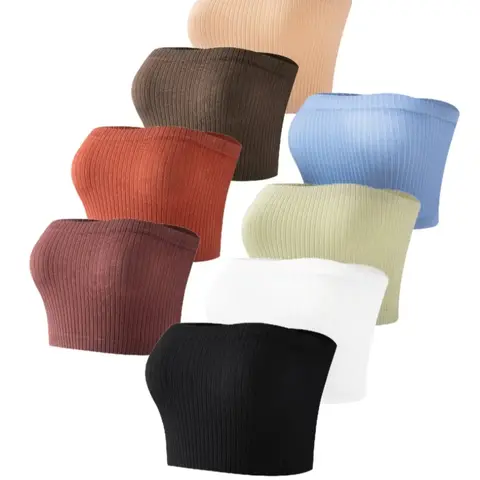 8pcs/10pcs Women's Seamless Tube Bra, Elastic Bra, Casual Minimalist Bras, No Underwire Seamless, Wireless Full Coverage, Comfortable Buckleless Design, Casual Minimalist All-Season Lingerie