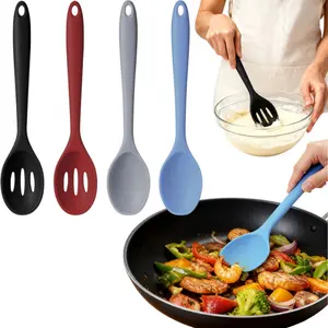 4Pcs Silicone Cooking Utensils Set Nonstick Mixing Slotted Spoons Serving Spoons Basting Utensil Heat Resistant Kitchen Cooking Bake Stir Draining Tool for Mixing, Serving and Stirring