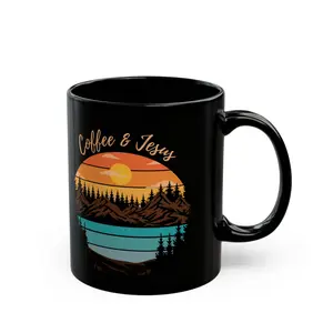 Coffee and Jesus Mug - 11 oz Black Ceramic Mug - Drinkware