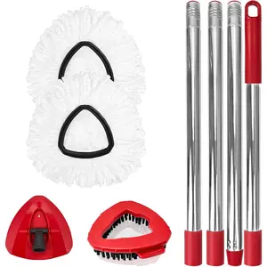 Spin Mop Set for O-Ceda EasyWring 1-Tank System, Includes 2 Mop Head, 1 Mop Handle (30-58in 4-Section Pole), 1 Scrubber Head, 1 Spin Base