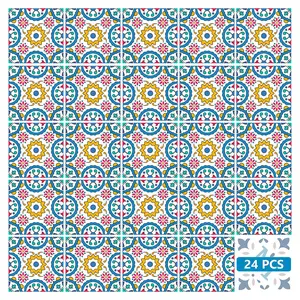 360 Stand 24 Pcs 12x12 in Vinyl Arabesque Coastal Self Adhesive Tiles, Colorful Glossy Light Removable Peel & Stick Decorative Wall Tiles, for Kitchen Bathroom Decoration & Removable Decorative Backsplash