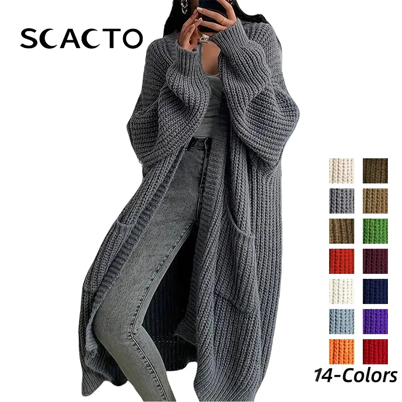 Scacto Women's Long-Sleeve Knitwear Cardigan - Loose, Minimalist Plus-Size Clothes for Autumn Winter Lazy Chic Casual Wear