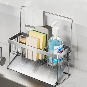 1pc Kitchen Stainless Steel Storage Multifunctional Sink Drain Rack Countertop Storage Sponge Organizer Kitchen Sink Drain Rack Washbasin Sponge Detergent Rack Wall-Mounted Chopstick Holder Kitchen Supplies Storage Basket