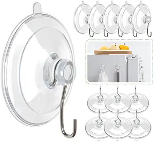 12 Pack of Suction Cup Hooks, 1.77 Inches Clear PVC Suction Cups with Metal Hooks Removable Small Suction Cups for Shower Bathroom Kitchen Wall Window Glass Door