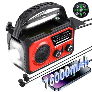 16000mAh Portable Emergency Weather Radio Hand Crank Radio AM/FM/NOAA Radio Solar Radio With 2 Solar Panels 3 Charging Methods SOS Alarm 3 Mode Flashlight Phone Charger Reading Lamp 7-in-1 Portable Emergency Radio, SOS Torch, Headphone Jack, Reading