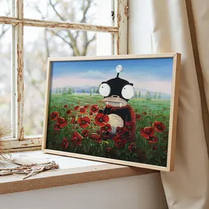 Futurama Nibbler Upcycled thrift store still life painting fine art print decor poster