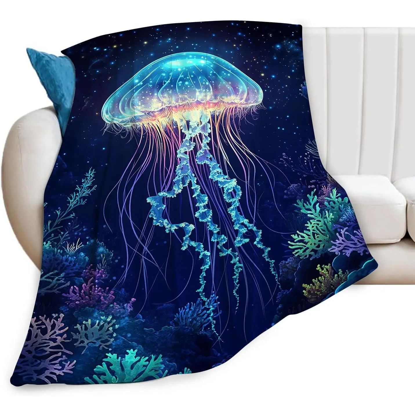 Jellyfish Blanket Jellyfish Gifts Coral Throw Blankets for Girls Boys Women Men Plush Cozy Flannel Fleece Fuzzy Party Blanket for Bed Couch Sofa 50"X40"
