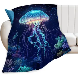 Jellyfish Blanket Jellyfish Gifts Coral Throw Blankets for Girls Boys Women Men Plush Cozy Flannel Fleece Fuzzy Party Blanket for Bed Couch Sofa 50"X40"