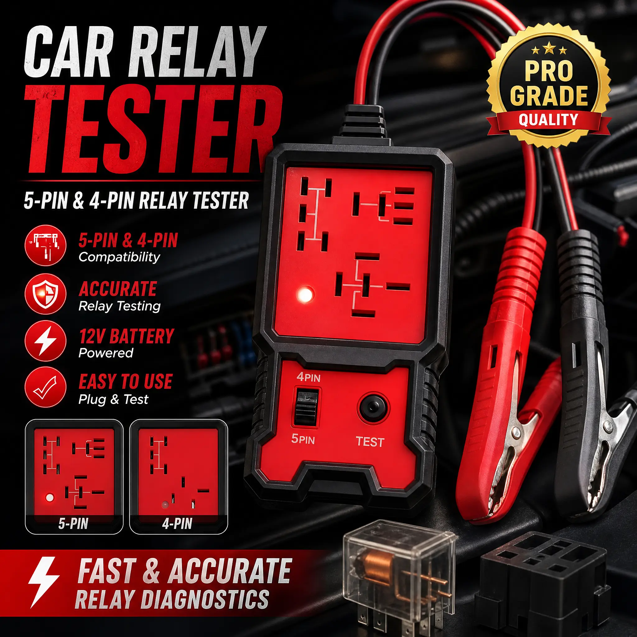 12V/24V  Car Relay Tester  Automotive Diagnostic Tool for 4-Pin & 5-Pin Relays | Universal Auto Battery Checker Tester Tool 2026, CodeReaders and Scan Tools, Diagnostic, Test andMeasurement Tools, gift for men, father's daygift																	