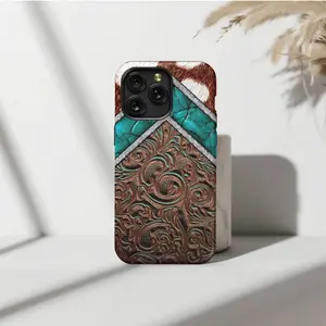 Chevron Western Faux Fur & Turquoise Soft Silicone Case for IP Phone 17/16/15/14/13/12/11/X – Cowgirl Luxe – Shockproof & Stylish