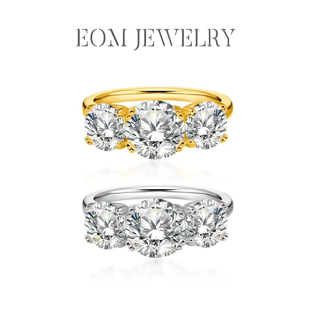 18K Gold Plated Moissanite Waterproof 2ct-4ct Crown Trio Ring Silver-Plated Three Stone Prong Engagement Ring Silver-Plated Jewelry Perfect Birthday Engagement Wedding Anniversary Gift Christmas Thanksgiving Valentine's Day