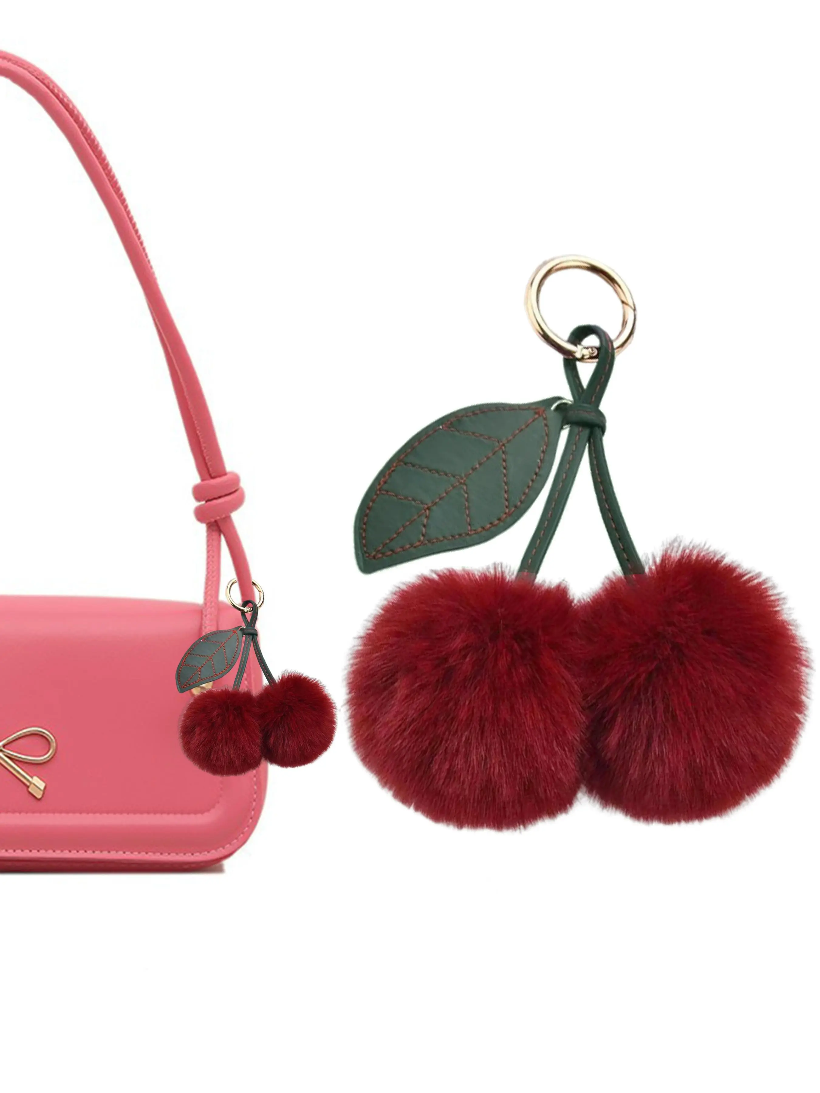 Elegant Red Backpack with Pom Pom Charm Original Bag & Accessories - Leather Crossbody Bag In Croc  main image 2