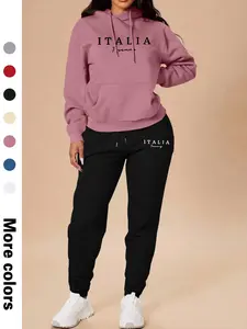 Women's Italia City Print Hooded Sportswear Set, Sweatsuit Matching Set, Casual Long Sleeve Sweatshirt with Pockets & Jogger Pants, Perfect for Spring & Fall Fashion
