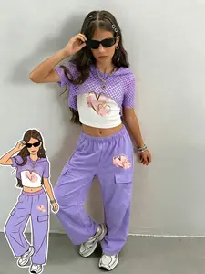 Girls' 3-Piece Fashion Set, Hooded Top + Tank Top + Sporty Pants, New York 67 Sports Print, Perfect for Outdoor Activities