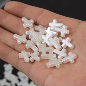 50pcs Imitation Pearl Cross Charms, DIY Jewelry Making Supplies, Necklace Bracelet Phone Chain, Religious Faith Accessories, Cross Bead Charm