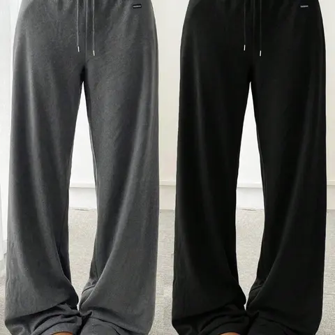 Women's Solid Basic Drawstring Waist Adjustable Wide Leg Pants, Everyday Casual Comfy Trousers for Daily Wear, Ladies Bottoms for All Seasons, Casual Minimalist Pants
