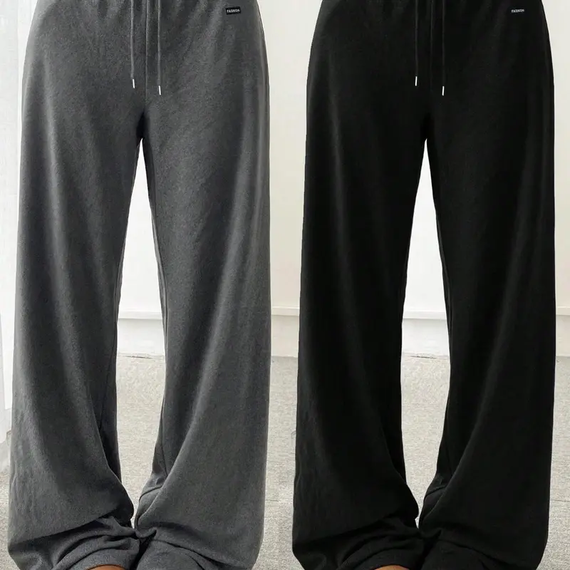 Women's Solid Basic Drawstring Waist Adjustable Wide Leg Pants, Everyday Casual Comfy Trousers for Daily Wear, Ladies Bottoms for All Seasons, Casual Minimalist Pants