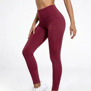 CQQNBV Women's High-Waist Fitted Polyester Blend Pocketed Thigh Leggings - Tummy Control, Moisture-Wicking, Multi-Size, for Yoga, Running, Everyday Fitness Bottoms