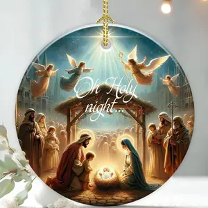 Oh Holy Night Christmas Ornament 2024,Nativity Scene Double Sided Printing Religious Hanging Ornament Jesus is The Reason for The Season Cardinal Ornaments Keepsake for Home Xmas Tree Decorations