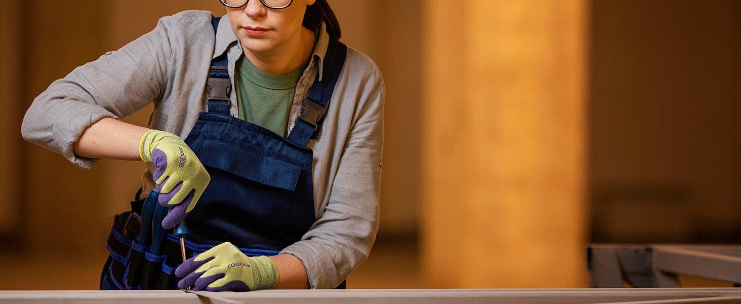 COOLJOB 2 Pairs Breathable Gardening Gloves, Stretch Soft Modal Base with Non Slip Rubber Coating