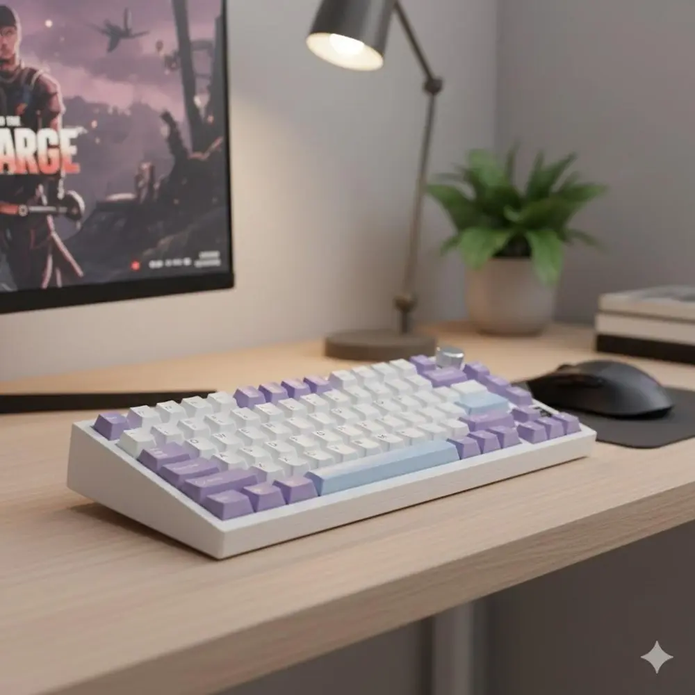 Customizable RGB Backlit Gaming Keyboard with 4000mAh Battery, Portable 2.4G Bluetooth Wired Tri-Mode, Hot-Swappable Switches Keycaps, Multi-Function Rotary Knob for Office and Gaming