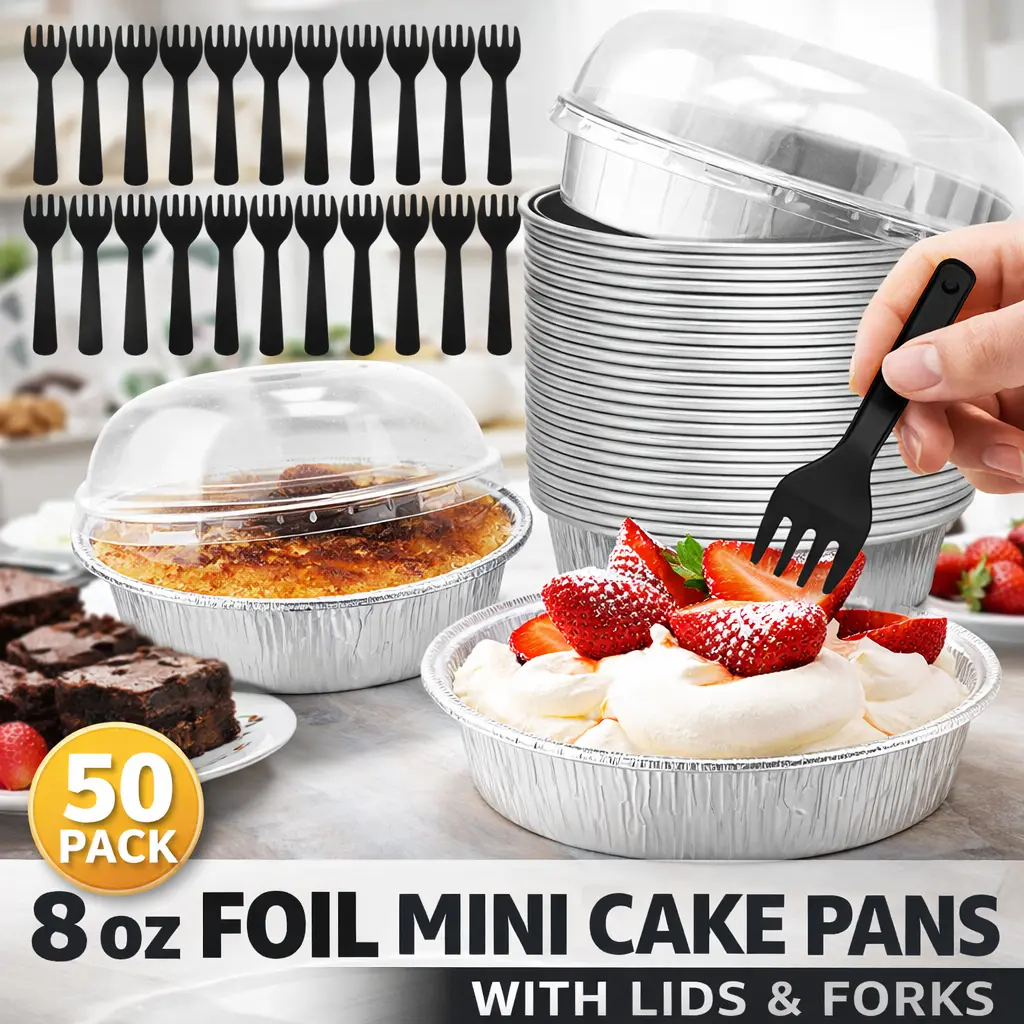 Aluminum 4-Inch Disposable Foil Mini Pie Tins with Lids, 50-Pack Bakeware Pans for Homemade Baking Pies, Tarts - Ideal for Birthdays, Baby Showers, Coworkers' Gatherings