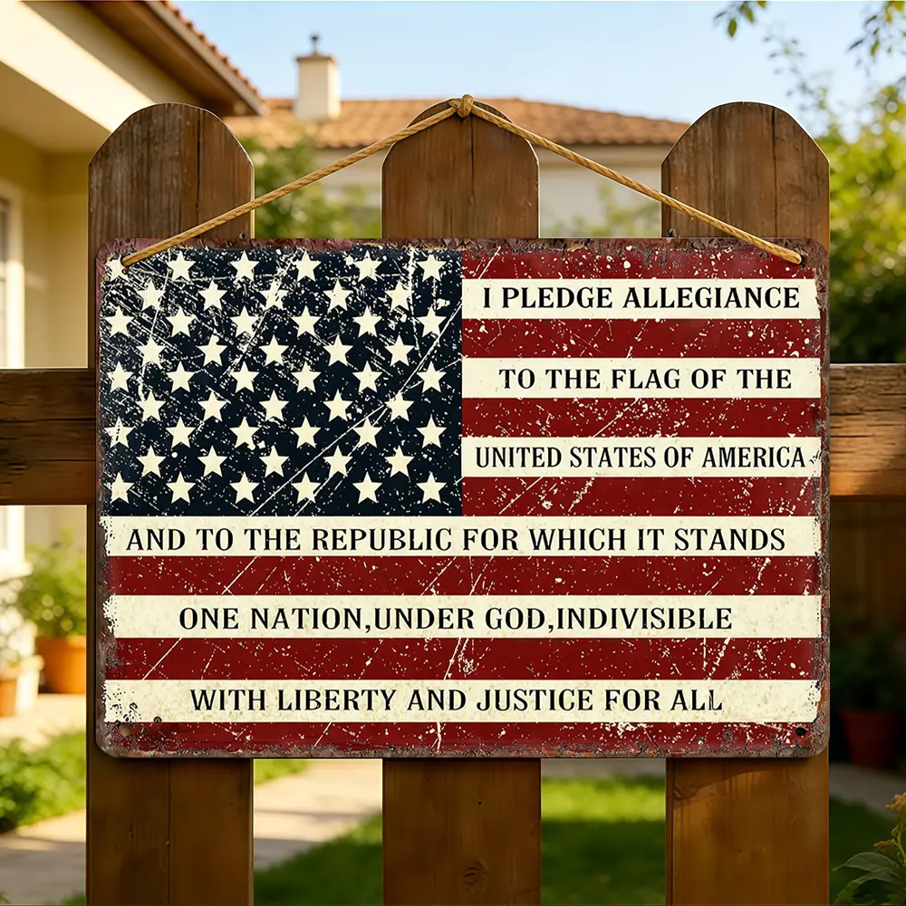 Patriotic Pledge of Allegiance American Flag Metal Sign 8x12 Inch Aluminum Vintage Rustic Wall Art Home Decoration Ideal for 4th of July & Patriotic Enthusiasts,home decor wall art,funky room decor,vintage metal wall art,gift