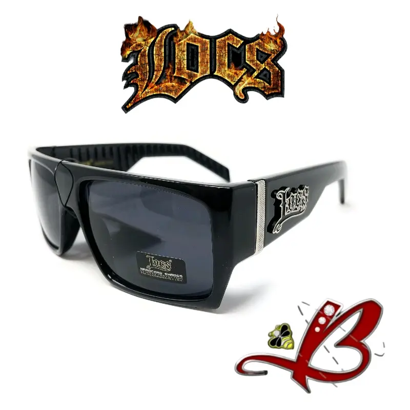 LOCS Flat Top Hardcore Shades Black Gloss Sunglasses Gangster Full Rim Square Cholo OG Lowrider Shades tiktok shop glasses