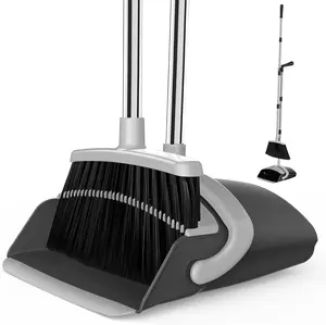 Broom and Dustpan Set for Home Black white Office Indoor and Outdoor Sweeping Save space Stand Up Broom and Dustpan,Ideal for Cleaning Pet