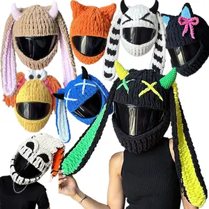 Purely Handmade Crochet Cartoon Personality Motorcycle Helmet Cover Trendy Plush Helmet Cover
