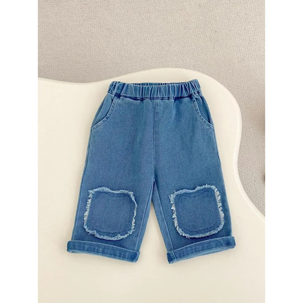 Toddler Fitted Denim Jeans - Fashion Washed Korean Style, Baby Bear Hem Straight Leg Long Pants for Boys and Girls (Spring & Fall)