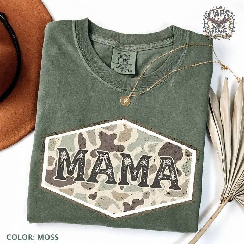 Comfort Colors Duck Camo Mama Shirt, Women’s Casual Wear, Graphic T-shirt, Trendy Camouflage Mom Life Print, Apparel Made In The US – Caps Apparel