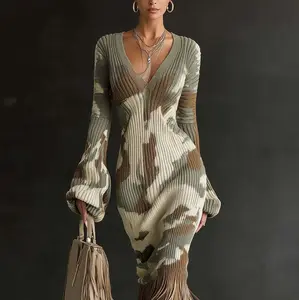 Women's Wool Dress Creative Vintage Print Comfortable Soft Slim Fit