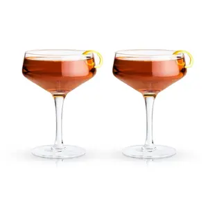 Viski Set of 2 Angled Crystal Coupe Glasses