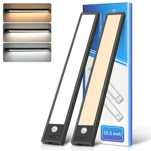 15.2inch Under Cabinet Lights, 3000mAh Rechargeable Motion Sensor Light Indoor, 3 Color Temperatures & Stepless Dimmable Closet Lights, Magnetic Under Counter Light for Kitchen, Black - 2 Pack